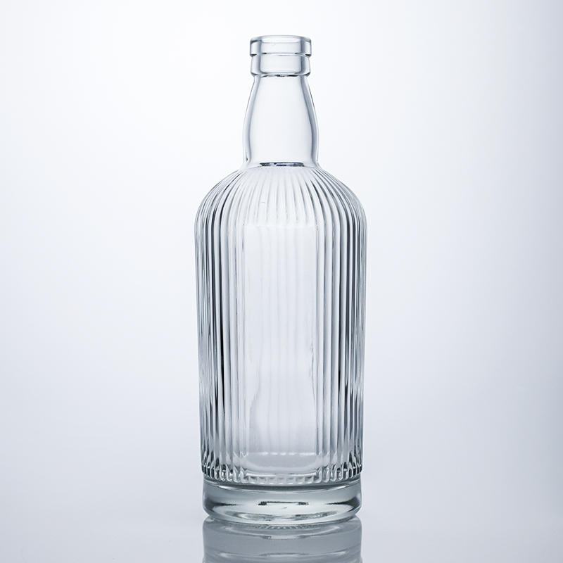 Heavy Transparent Glass Bottle for Brandy Whisky Gin Custom Shape Cork Top Engraved