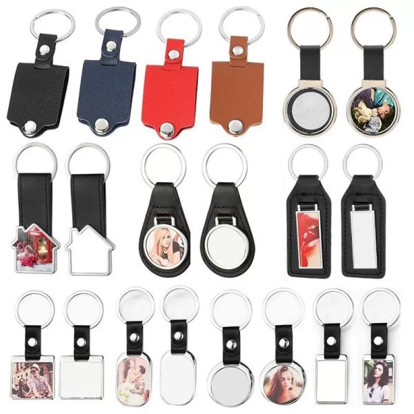 Custom Key Chains Key Promotion Gifts Blank Custom Logo Leather Strap Keychains Sublimation Metal Keychain