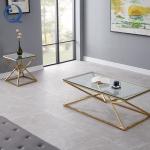 50cmx50cmx55cm Stainless Steel Side Tables For Living Room with Glass Top