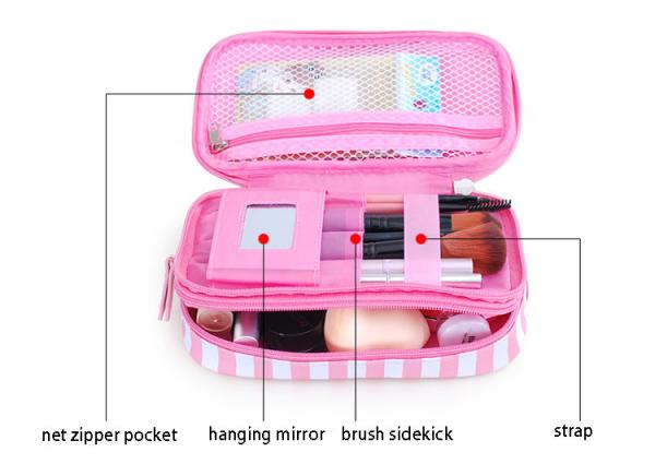 Small portable PU cosmetic box Korean girl stripe cute makeup storage multi