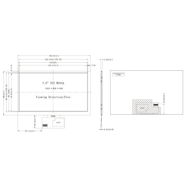 7 Inch 1024x600 TFT LCD Screen Display With MIPI 31 Pin Optional Touch Panel