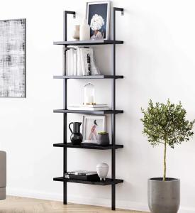Wholesale Living Room Black 5 Tier Metal And Wood Book Shelves MDF Board from china suppliers