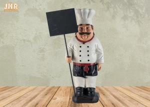 China Decorative Fat Chef Statue Polyresin French Chef Figurine With Wooden Chalkboards on sale