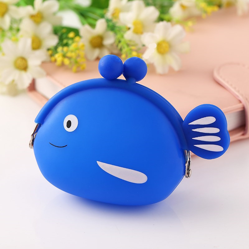 Cartoon Animal Silicone Fish Coin Wallets Purse Headset Bag For School Prize Gifts Wallet Bag Christmas Birthday Kidgift