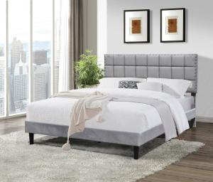 Wholesale Grey Fabric King Size Upholstered Bed Frame High Headboard With Small Metal Ball from china suppliers