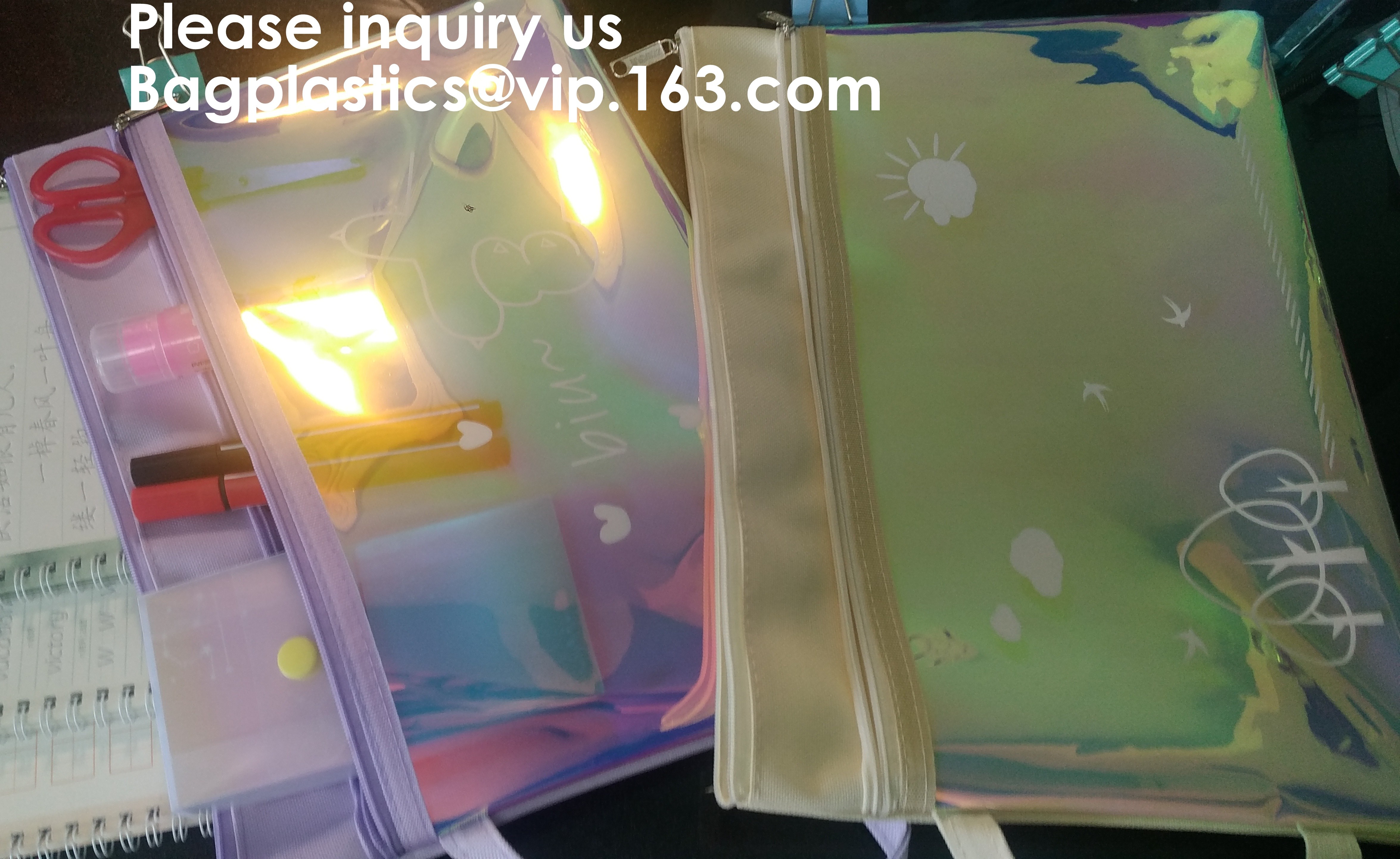 PVC A4/A5/A3 Waterproof Mesh Transparent Zipper File Folder Bag,A4 Double Zipper Mesh File Storage Bag With Color