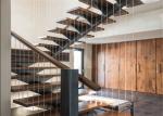 Cable Railing Steel Stringer Wood And Glass Staircase 3 Flights Straight DIY