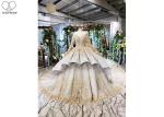 Gold Tailor Made Prom Dresses / Long Sleeve Ball Gown Lace Beading Big Tail