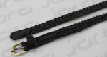 Fashionable Black PU Womens Braided Belt With Gold Satine Buckle & PU Tip In