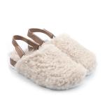 Thick Bottom Beige White Womens Fluffy Sandals Hook Elastic Strap
