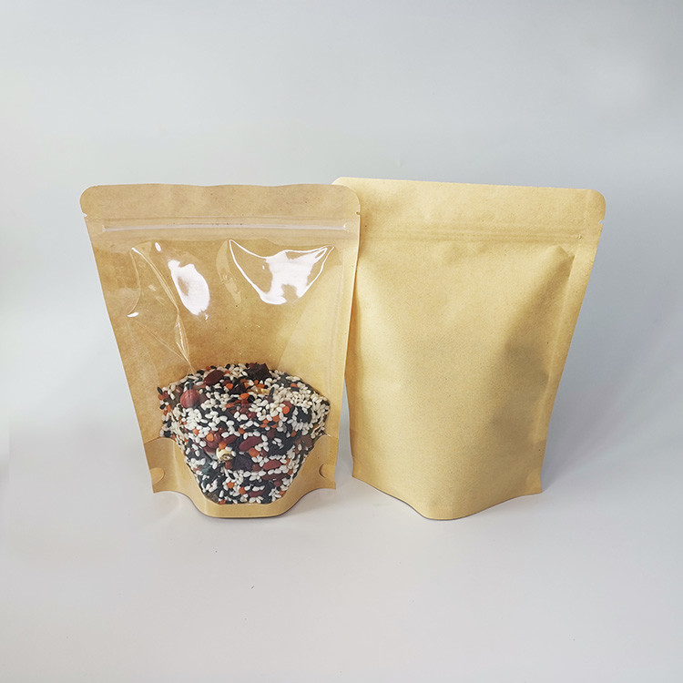 Moisture Proof Digital Printing Zipper Kraft Paper Stand Up Pouch For Dry Food Snacks Candy Bean Packaging