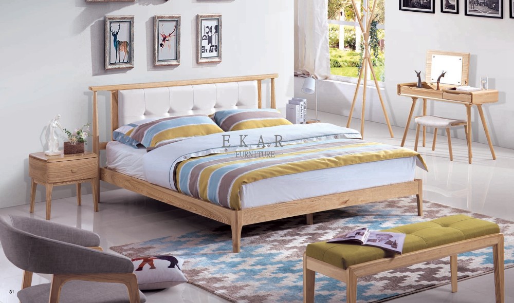 Nordic Natural Ash Wood Simple King Size Bed