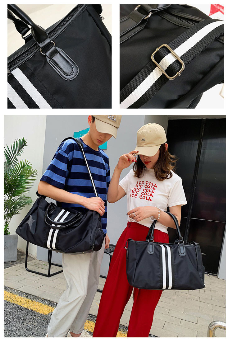 Black Mens Sports Duffle Bag Nylon Gym Duffle Bag With Shoe Compartment