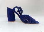 Square Toe High Heel Sandals Navy Soft Nubuck Genuine Leather Sandals For Ladies