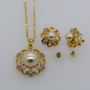 Wholesale Pearl Trendy luxury crystal Necklace pendant 18K Real Gold Plated Necklace Earrings from china suppliers
