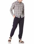 52% Linen Checkered Men'S Casual Plaid Long Sleeve Shirt with Single Side Pocket