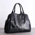 Zippered Black Leather Top Handle Bag ISO Unisex Shoulder Bag