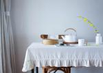 Gray Ruffle Patchwork Decorative Table Cloths Oblong 100% Linen Cotton