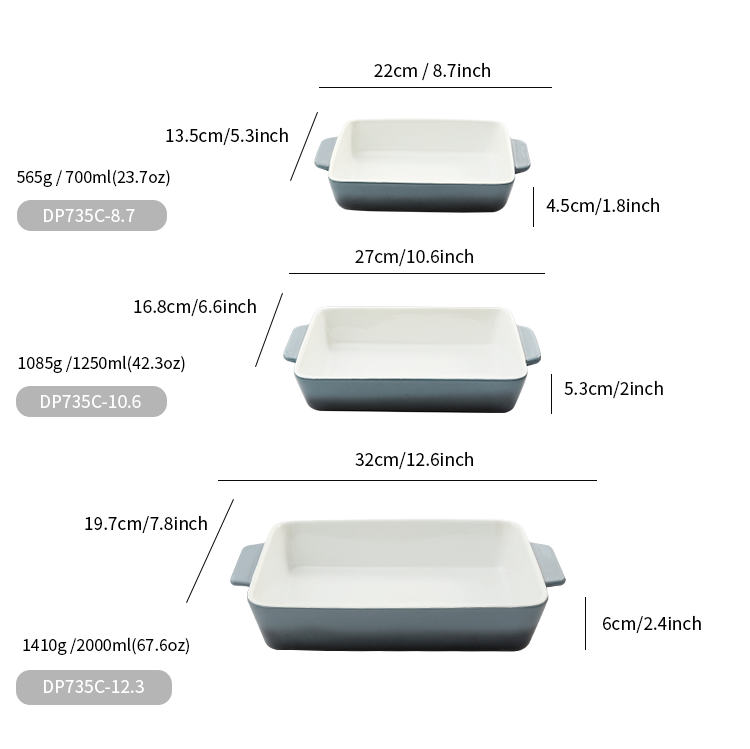 Rectangular Shape Ceramic Bakeware Sets Dish For Lasagna 23.7oz Volume