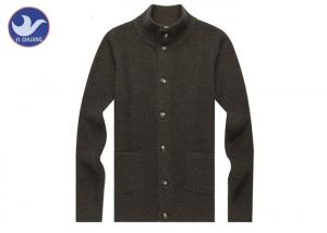 Wholesale Stand Collar Mens Dark Brown Cardigan Sweater , Mens Cotton Cardigans With Pockets from china suppliers