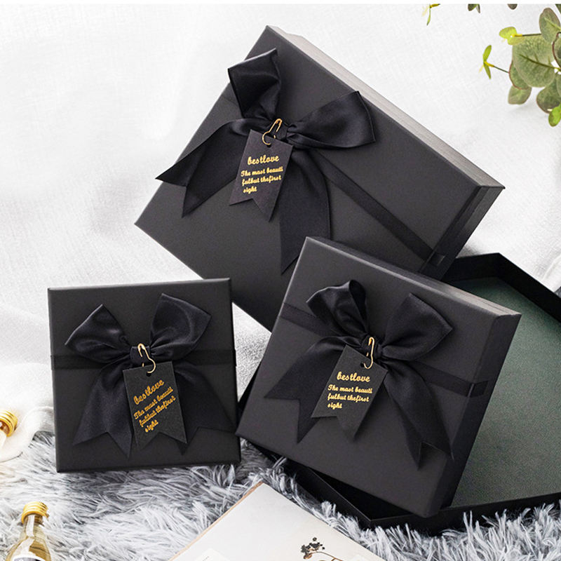Custom Cosmetic Perfume Bottle Gift Box With Black Bow Ribbon Lid And Base Packaging