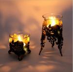 Antique Brush Gold metal hollow Candle holder with butterfly /rose design and