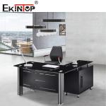 Modern Glass Desk Top With Metal Legs And Drawer Executive Glass Table