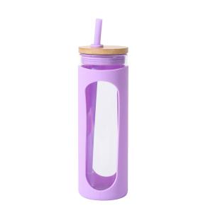 Wholesale Bamboo Sports Cap Glass Drinking Bottles 20oz With Protective Silicone Sleeve from china suppliers