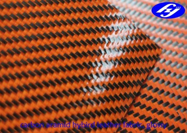 Orange Polyurethane Leather Fabric Glossy Twill Carbon Kevlar Hybrid Fabric For
