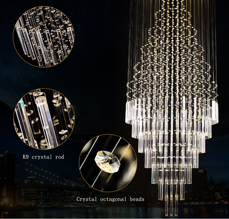 Stairs Chandeliers Modern Crystal Chandelier Lighting Interior lamp(WH-NC-30)