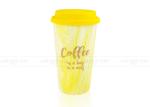 Single Wall Porcelain Travel Mug Food Grade Safe Silicon Lid Orange Glazed