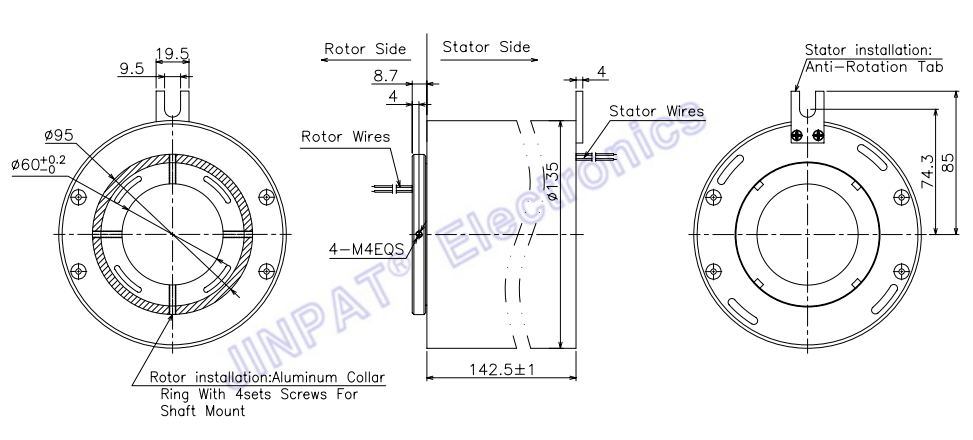 Through Hole Rotating Slip Ring 24 Circuit 15A Speed 300RPM Voltage 240VAC
