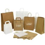 Recyclable Shopping Kraft Brown Paper Bag Flat Handle Food Packaging Takeaway