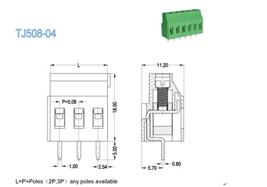 Vertical Wire Inlet 5.08mm 10A PCB Terminal block Stackable Type Green