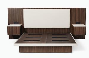 Wholesale Hyatt Regency 5-star hotel new design zebra wood veneer king size headboard with platform bed base and nightstand from china suppliers