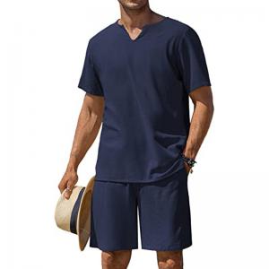 China Customised Logo Casual Beach Shorts 2 Pieces Men Henley Shirt on sale