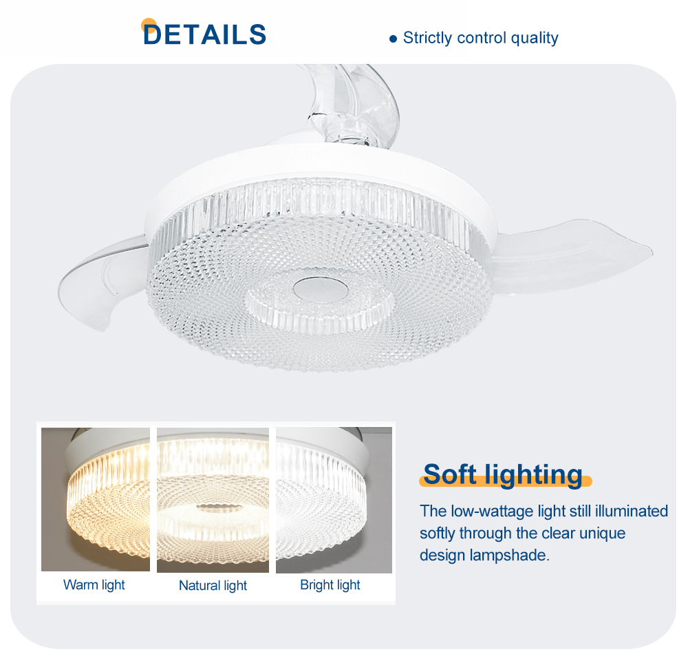 Retractable LED Ceiling Fan with Remote Control and 3000K/4500K/6000K Color Temperature