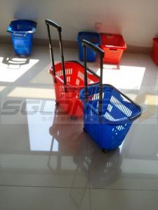 China Blue / Red Rolling Large Shopping Basket Long Handle For Supermarket on sale