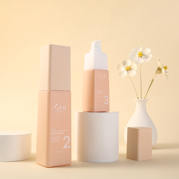 Glass Base Luxury Skincare Packaging Empty Trapezium Container 30g50g Pink Matt Square Mini Cosmetic Cream Jar with Cap