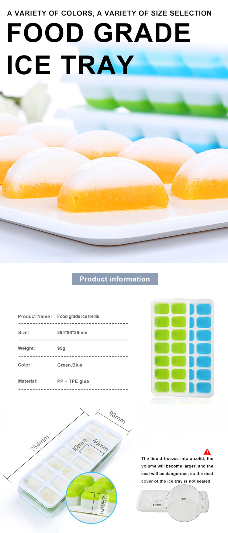 Easy Release Stackable PP TPE 14 Ice Cube Molds For Whiskey