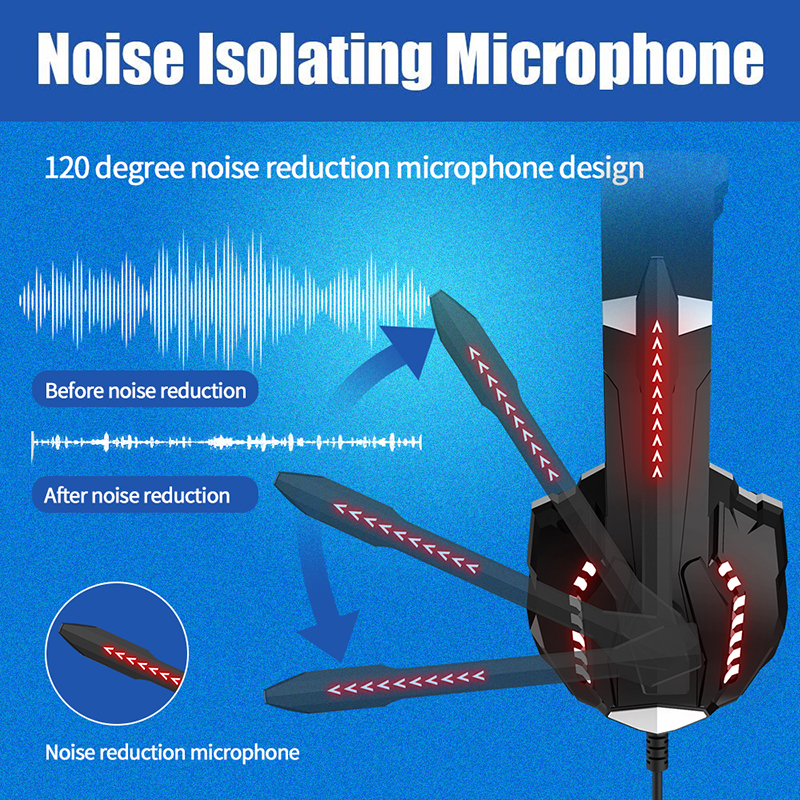 Noise Cancelling Wired PC Gaming Headphones 7.1 Surround Light Up For Xbox And PS4