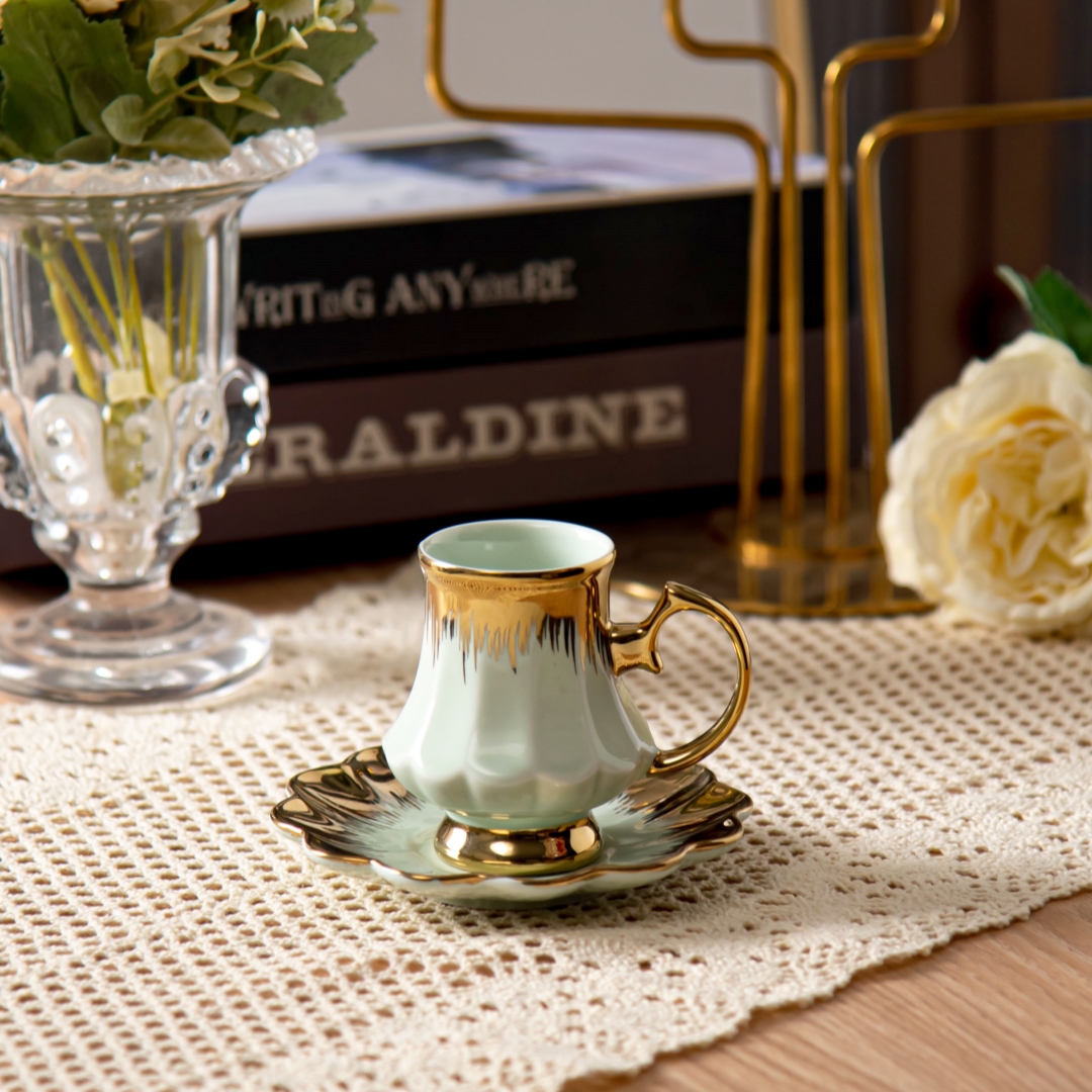 Luxury Thin Porcelain Ceramic Coffee Cup and Saucer Set Perfect for Business Gifts