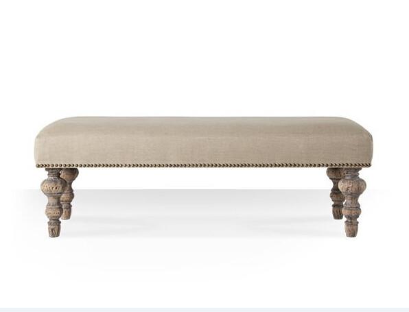 french vintage fabric upholstered wooden bench antique bedroom solid rustic wood