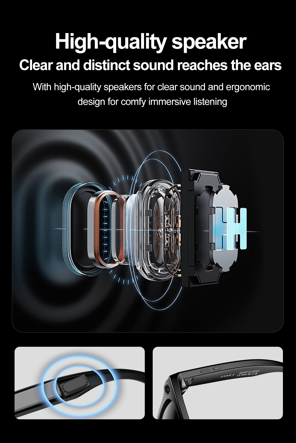 AI Photo-Taking And Video Recording Fashionable Smart Glasses Listen To Music For Man Woman