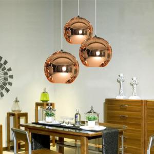 China Copper Gold Silver Mirror Glass Ball Pendant Light For Loft Kitchen Island Dining Table on sale