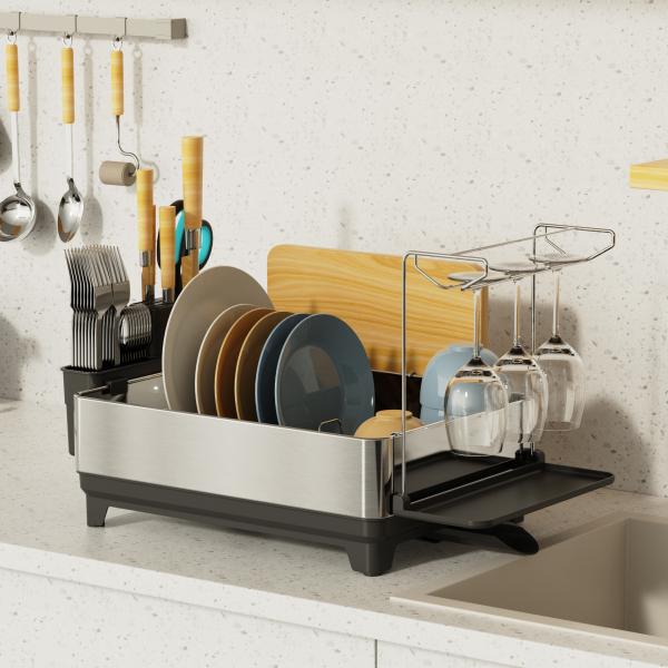 Multifunctional Kitchen Folding Dish Rack , Stainless Steel Dish Drainer and