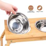 Single Tier Sustainable Bamboo Foldable Pet Feeder Non-Slip Two Bowls for