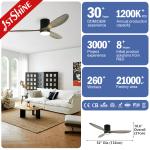 Low Noise 35W Decorative Solid Wood Flush Mount Ceiling Fan With LED Light
