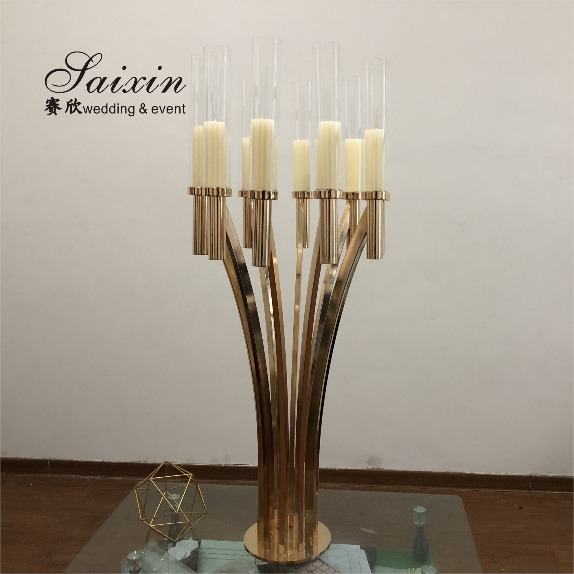 10 Curved Arms Crystal Candelabra Wedding Centerpieces Tall Gold 51.18"