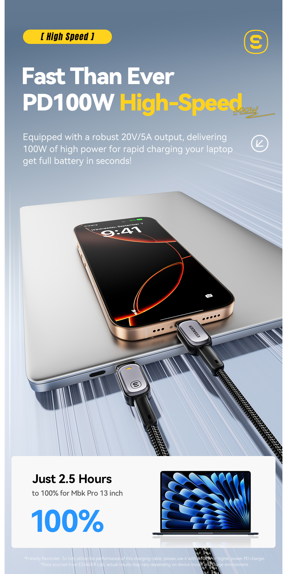 ESSAGER ES-X66 Series 60W 100W USB C to USB C Cable Fast Charging and Data Transfer